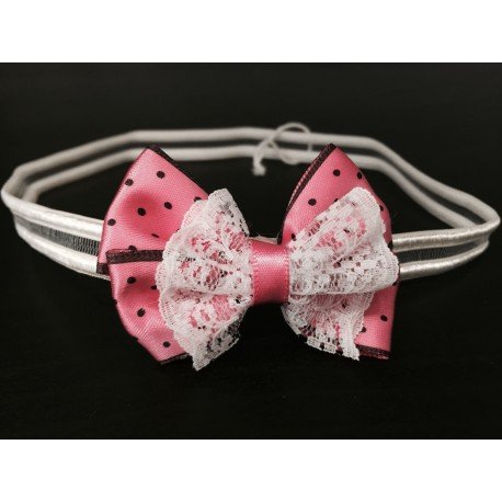 Lovely Pink Polka Dots Bow Handmade Headband op110