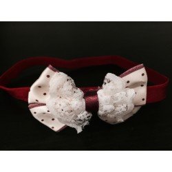 Lovely Burgundy/Cream Polka Dots Bow Handmade Headband op120