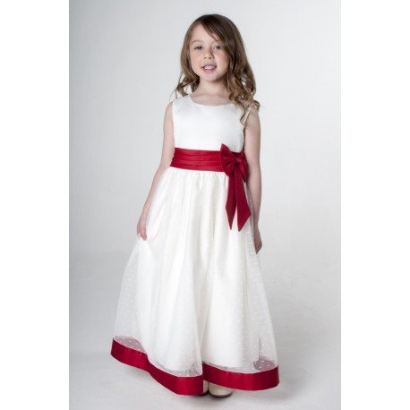 Flower Girls/ Special Occasions Dress in Ivory and Red Color Style V340