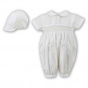 Sarah Louise Ivory Christening Romper with Bonnet Style 002200S