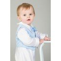 3 Piece Christening Romper in White / Blue Color with Bonnet Style CR09
