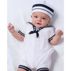 Sarah Louise Christening Sailor White & Navy Romper with Hat Style 010813