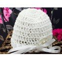 White Baby Girl Handmade/Crochet Hat with Flower