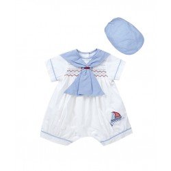 Sailor Special Occasion Baby Boy White / Sky Romper and Bonnet Style 1735