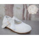 White Glitter Leather Special Occasion Shoes style Mary Jane Bow