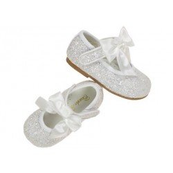 Silver Glitter Leather Special Occasion Shoes style Mary Jane Bow